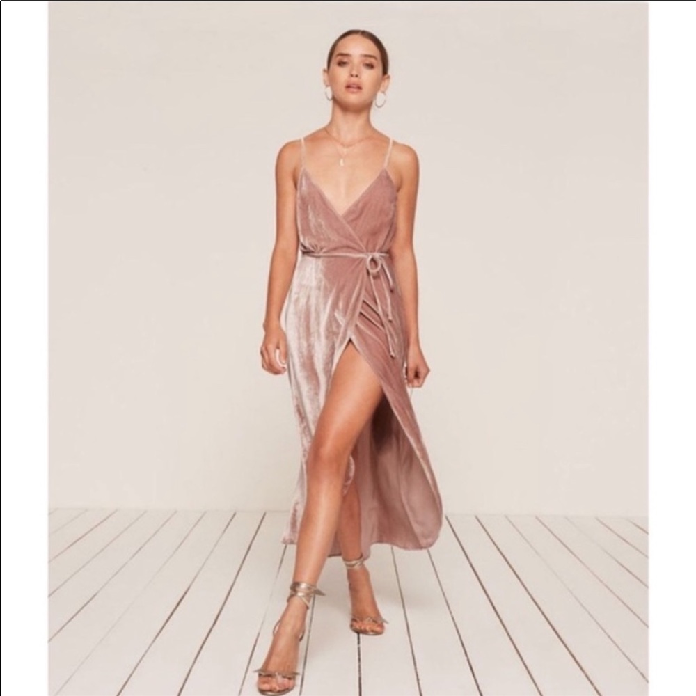 NWT Reformation Anoush Velvet Silk Wrap Midi Dress - Picture 3 of 12